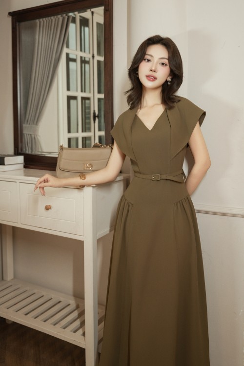 Sixdo Teak Woven Flared Dress